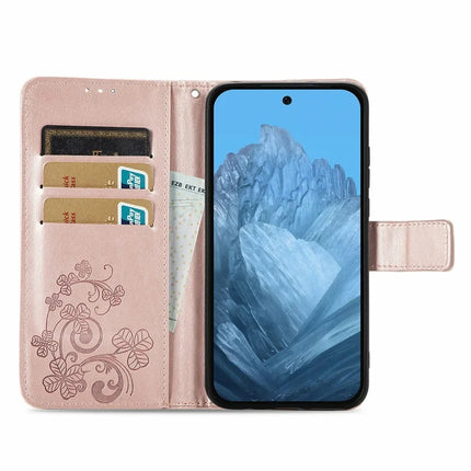 For Google Pixel 9 / Pixel 9 Pro Leather Case Four-Leaf Clover Wallet Phone Cover