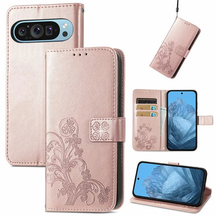 For Google Pixel 9 / Pixel 9 Pro Leather Case Four-Leaf Clover Wallet Phone Cover