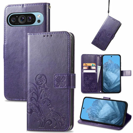 For Google Pixel 9 / Pixel 9 Pro Leather Case Four-Leaf Clover Wallet Phone Cover