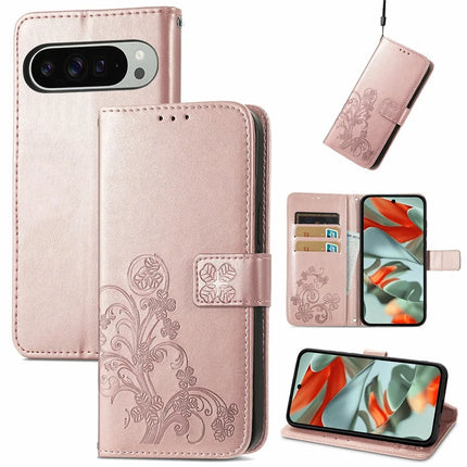 For Google Pixel 9 Pro XL Leather Case Four-Leaf Clover Wallet Phone Cover