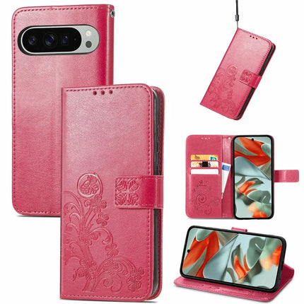 For Google Pixel 9 Pro XL Leather Case Four-Leaf Clover Wallet Phone Cover