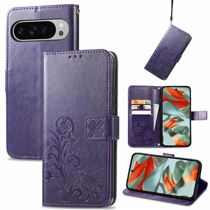 For Google Pixel 9 Pro XL Leather Case Four-Leaf Clover Wallet Phone Cover