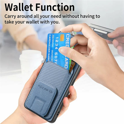For Samsung Galaxy A06 Case Card Holder Carbon Fiber Texture Leather Coated TPU Phone Cover