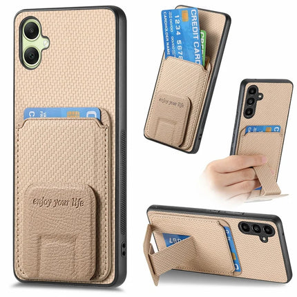For Samsung Galaxy A06 Case Card Holder Carbon Fiber Texture Leather Coated TPU Phone Cover - Beige
