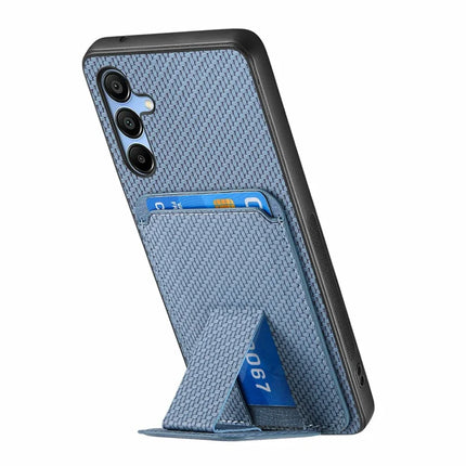 For Samsung Galaxy A16 4G / 5G Case Card Holder Carbon Fiber Texture Leather Coated TPU Phone Cover