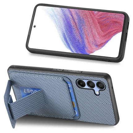 For Samsung Galaxy A16 4G / 5G Case Card Holder Carbon Fiber Texture Leather Coated TPU Phone Cover
