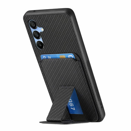 For Samsung Galaxy A16 4G / 5G Case Card Holder Carbon Fiber Texture Leather Coated TPU Phone Cover