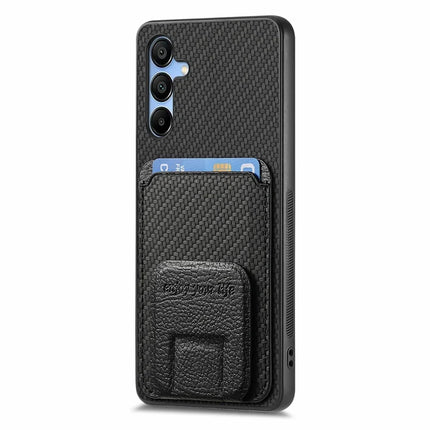 For Samsung Galaxy A16 4G / 5G Case Card Holder Carbon Fiber Texture Leather Coated TPU Phone Cover