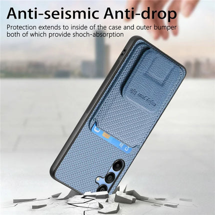 For Samsung Galaxy A16 4G / 5G Case Card Holder Carbon Fiber Texture Leather Coated TPU Phone Cover