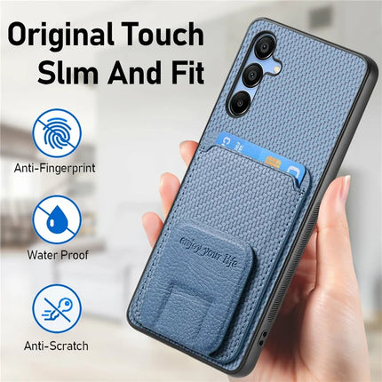 For Samsung Galaxy A16 4G / 5G Case Card Holder Carbon Fiber Texture Leather Coated TPU Phone Cover