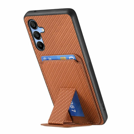 For Samsung Galaxy A16 4G / 5G Case Card Holder Carbon Fiber Texture Leather Coated TPU Phone Cover