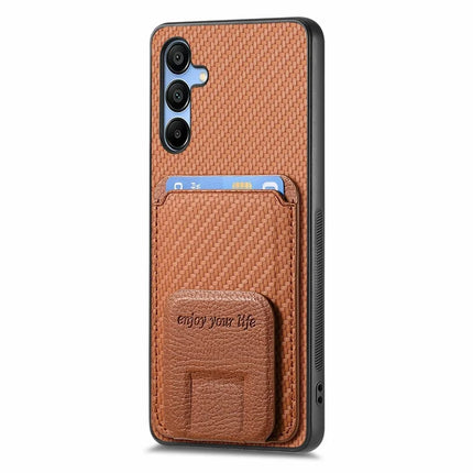 For Samsung Galaxy A16 4G / 5G Case Card Holder Carbon Fiber Texture Leather Coated TPU Phone Cover