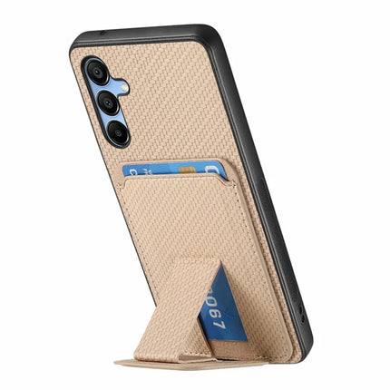 For Samsung Galaxy A16 4G / 5G Case Card Holder Carbon Fiber Texture Leather Coated TPU Phone Cover