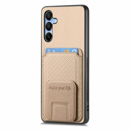 For Samsung Galaxy A16 4G / 5G Case Card Holder Carbon Fiber Texture Leather Coated TPU Phone Cover