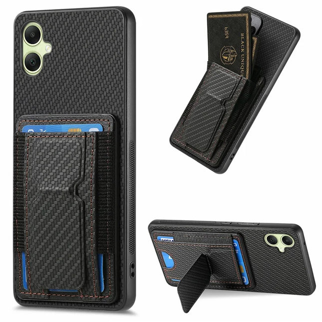 For Samsung Galaxy A06 Case Kickstand Card Holder Leather Back Cover - Black