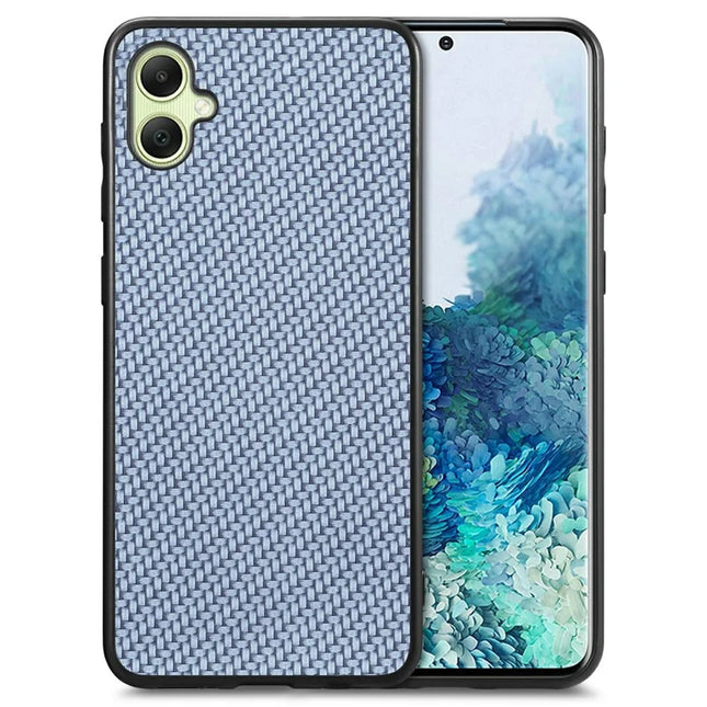For Samsung Galaxy A06 Case Carbon Fiber Texture PU+PC+TPU Phone Cover - Blue