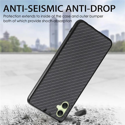For Samsung Galaxy A06 Case Carbon Fiber Texture PU+PC+TPU Phone Cover