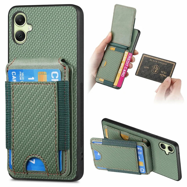 For Samsung Galaxy A06 Case Card Holder Leather+PC+TPU Kickstand Phone Cover - Green