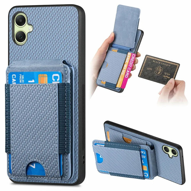 For Samsung Galaxy A06 Case Card Holder Leather+PC+TPU Kickstand Phone Cover - Blue