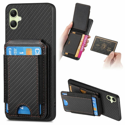 For Samsung Galaxy A06 Case Card Holder Leather+PC+TPU Kickstand Phone Cover - Black