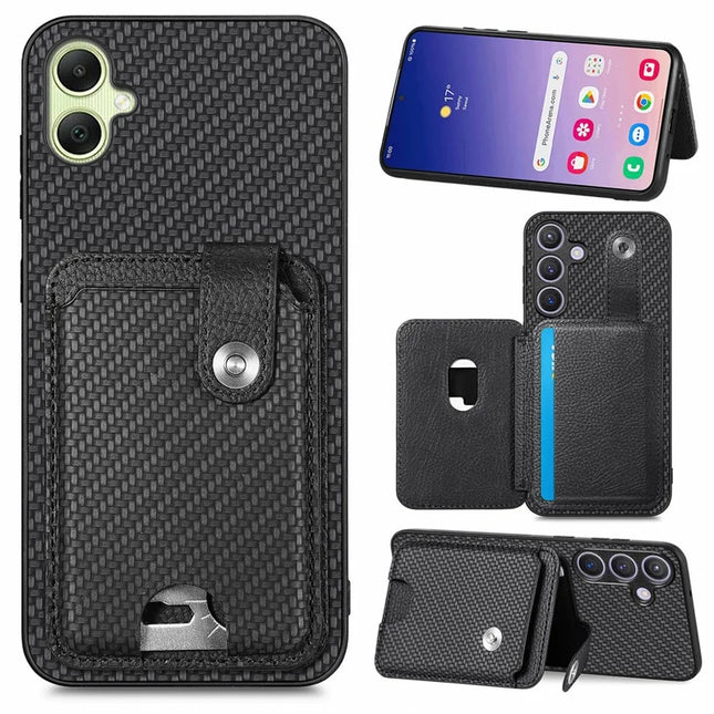 For Samsung Galaxy A06 Case Card Holder Leather+PC+TPU Phone Cover with Card Knife - Black