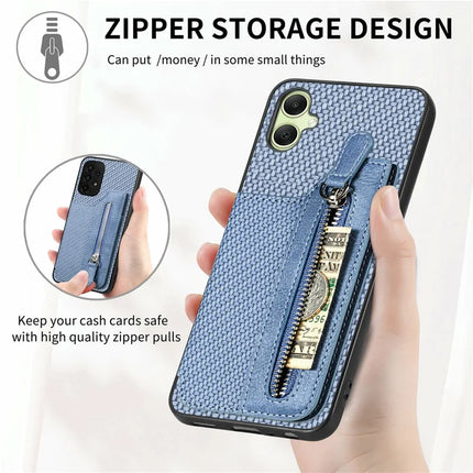 For Samsung Galaxy A06 Case Leather+PC+TPU Zipper Pocket Kickstand Phone Cover
