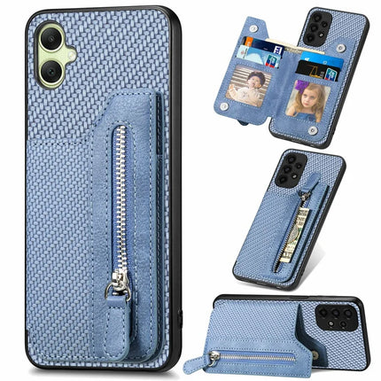 For Samsung Galaxy A06 Case Leather+PC+TPU Zipper Pocket Kickstand Phone Cover - Blue