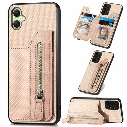 For Samsung Galaxy A06 Case Leather+PC+TPU Zipper Pocket Kickstand Phone Cover - Apricot