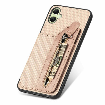 For Samsung Galaxy A06 Case Leather+PC+TPU Zipper Pocket Kickstand Phone Cover