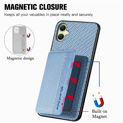 For Samsung Galaxy A06 Case RFID Blocking Card Holder Carbon Fiber Leather+PC+TPU Phone Cover