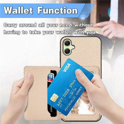 For Samsung Galaxy A06 Case RFID Blocking Card Holder Carbon Fiber Leather+PC+TPU Phone Cover