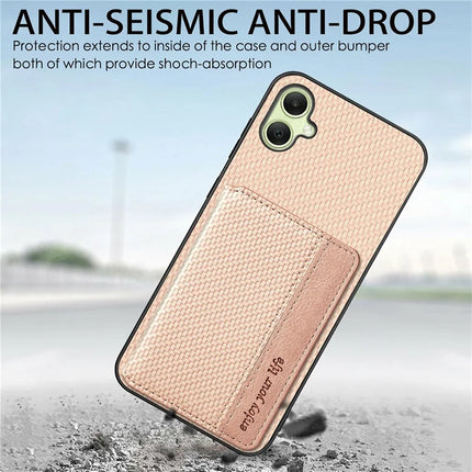 For Samsung Galaxy A06 Case RFID Blocking Card Holder Carbon Fiber Leather+PC+TPU Phone Cover