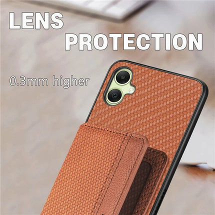 For Samsung Galaxy A06 Case RFID Blocking Card Holder Carbon Fiber Leather+PC+TPU Phone Cover