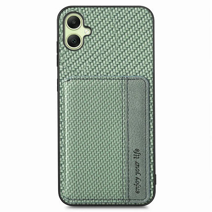 For Samsung Galaxy A06 Case RFID Blocking Card Holder Carbon Fiber Leather+PC+TPU Phone Cover - Green