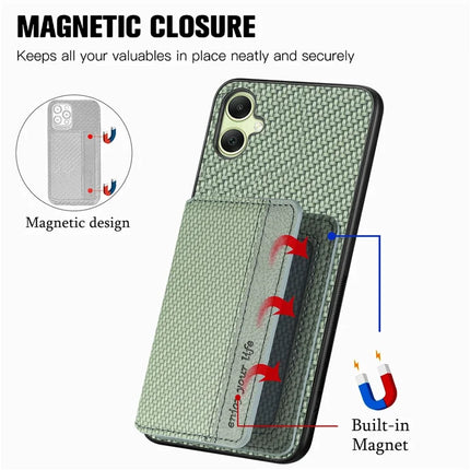 For Samsung Galaxy A06 Case RFID Blocking Card Holder Carbon Fiber Leather+PC+TPU Phone Cover