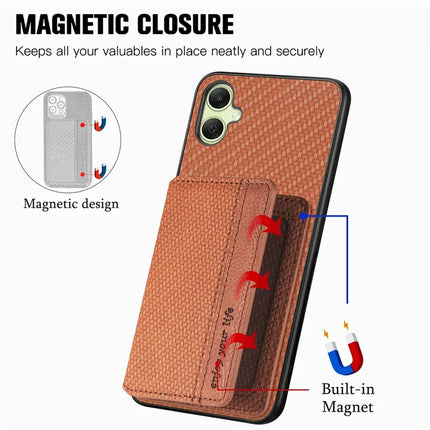 For Samsung Galaxy A06 Case RFID Blocking Card Holder Carbon Fiber Leather+PC+TPU Phone Cover