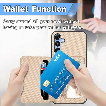 For Samsung Galaxy A16 4G / 5G Case RFID Blocking Card Holder Carbon Fiber Leather+PC+TPU Phone Cover