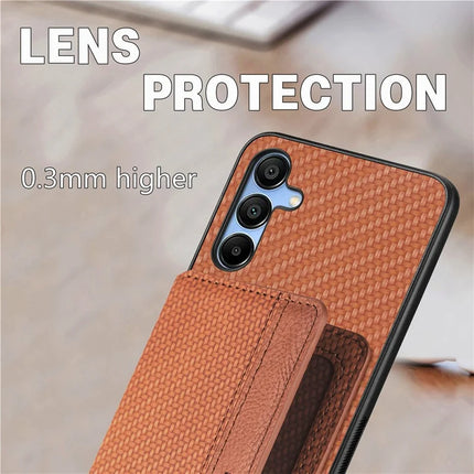 For Samsung Galaxy A16 4G / 5G Case RFID Blocking Card Holder Carbon Fiber Leather+PC+TPU Phone Cover