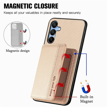 For Samsung Galaxy A16 4G / 5G Case RFID Blocking Card Holder Carbon Fiber Leather+PC+TPU Phone Cover