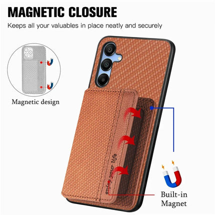 For Samsung Galaxy A16 4G / 5G Case RFID Blocking Card Holder Carbon Fiber Leather+PC+TPU Phone Cover