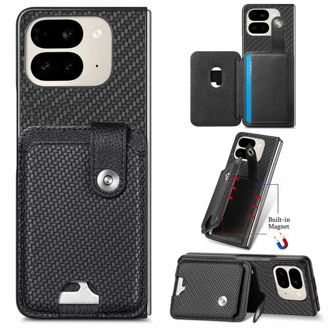 For Google Pixel 9 Pro Fold 5G Case Card Holder Leather Back Cover with Card Knife - Black