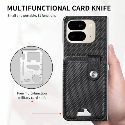 For Google Pixel 9 Pro Fold 5G Case Card Holder Leather Back Cover with Card Knife