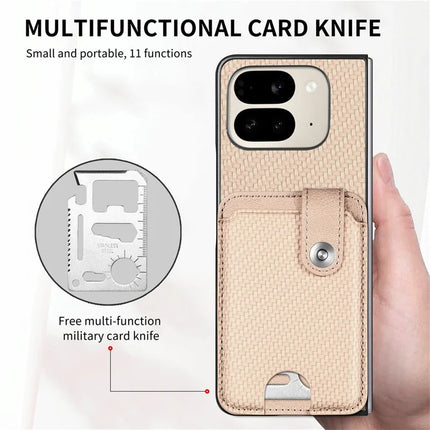For Google Pixel 9 Pro Fold 5G Case Card Holder Leather Back Cover with Card Knife