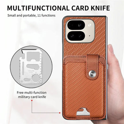 For Google Pixel 9 Pro Fold 5G Case Card Holder Leather Back Cover with Card Knife