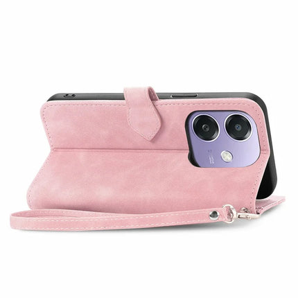 For Oppo A3x 5G Zipper Wallet Case Flower Imprint PU Leather Phone Cover with Strap