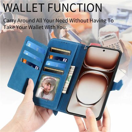 For Oppo A3x 5G Zipper Wallet Case Flower Imprint PU Leather Phone Cover with Strap