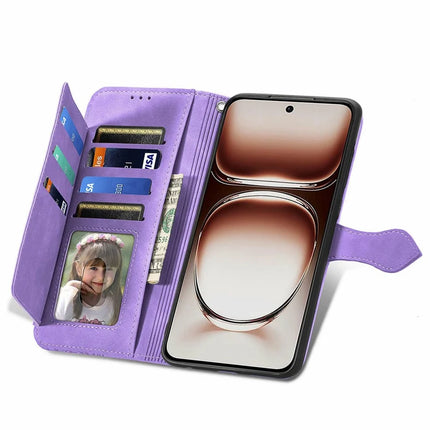 For Oppo A3x 5G Zipper Wallet Case Flower Imprint PU Leather Phone Cover with Strap