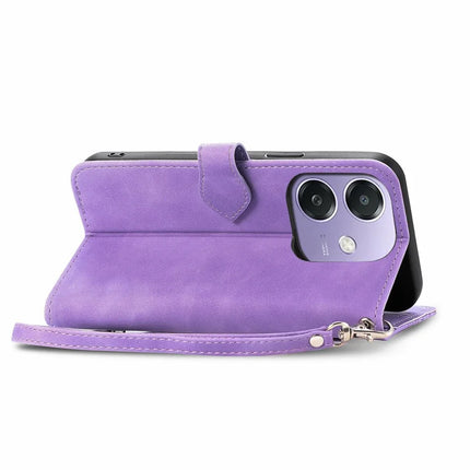 For Oppo A3x 5G Zipper Wallet Case Flower Imprint PU Leather Phone Cover with Strap