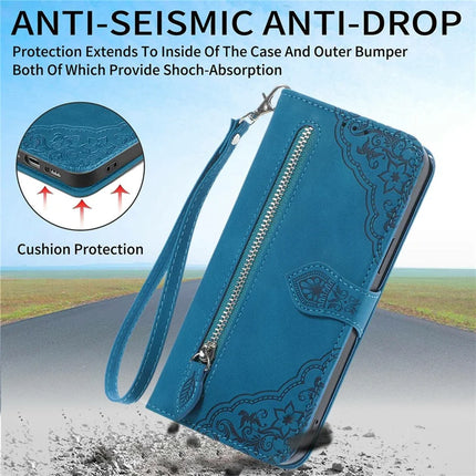 For Oppo F27 5G Zipper Wallet Case Flower Imprint PU Leather Phone Cover with Strap