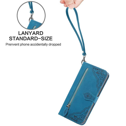 For Oppo F27 5G Zipper Wallet Case Flower Imprint PU Leather Phone Cover with Strap